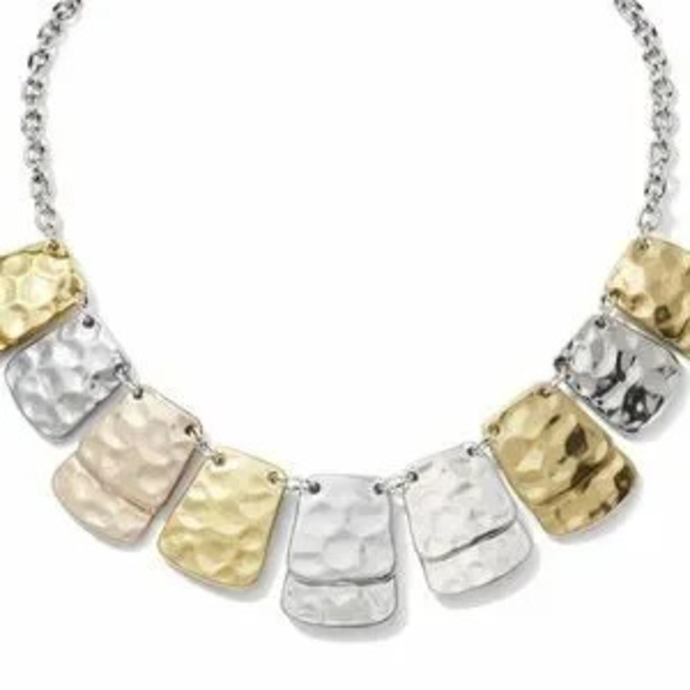 Gold, Silver, and Bronze Hammered Necklace